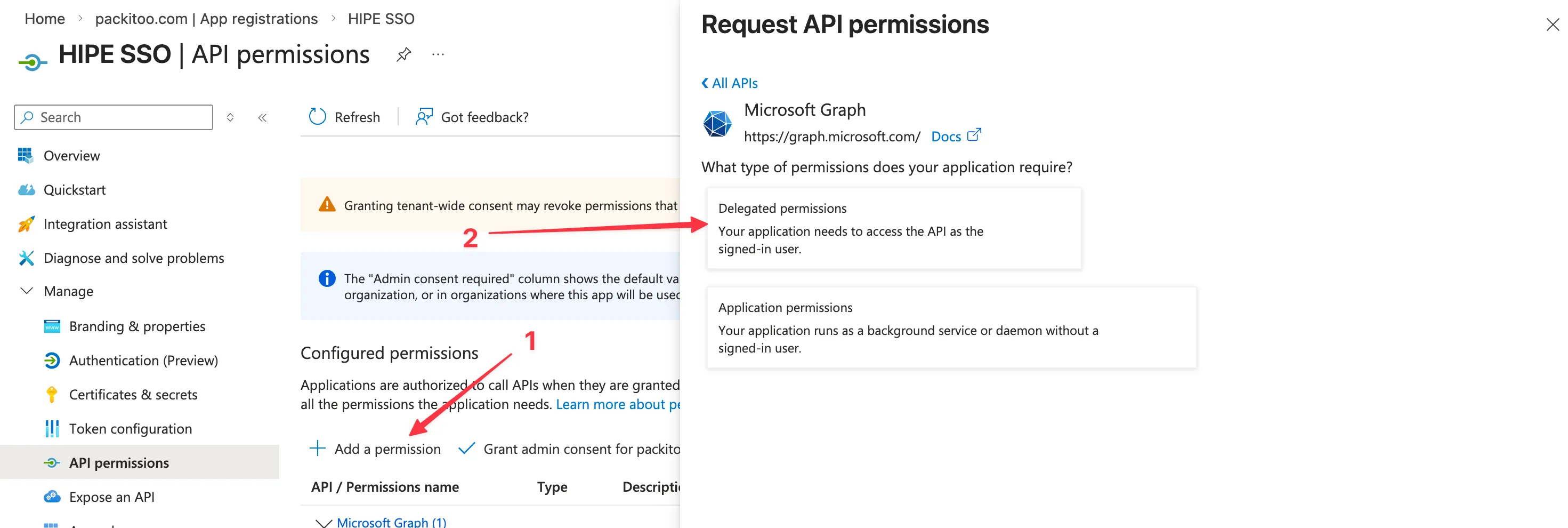 Azure AD API permissions step 2