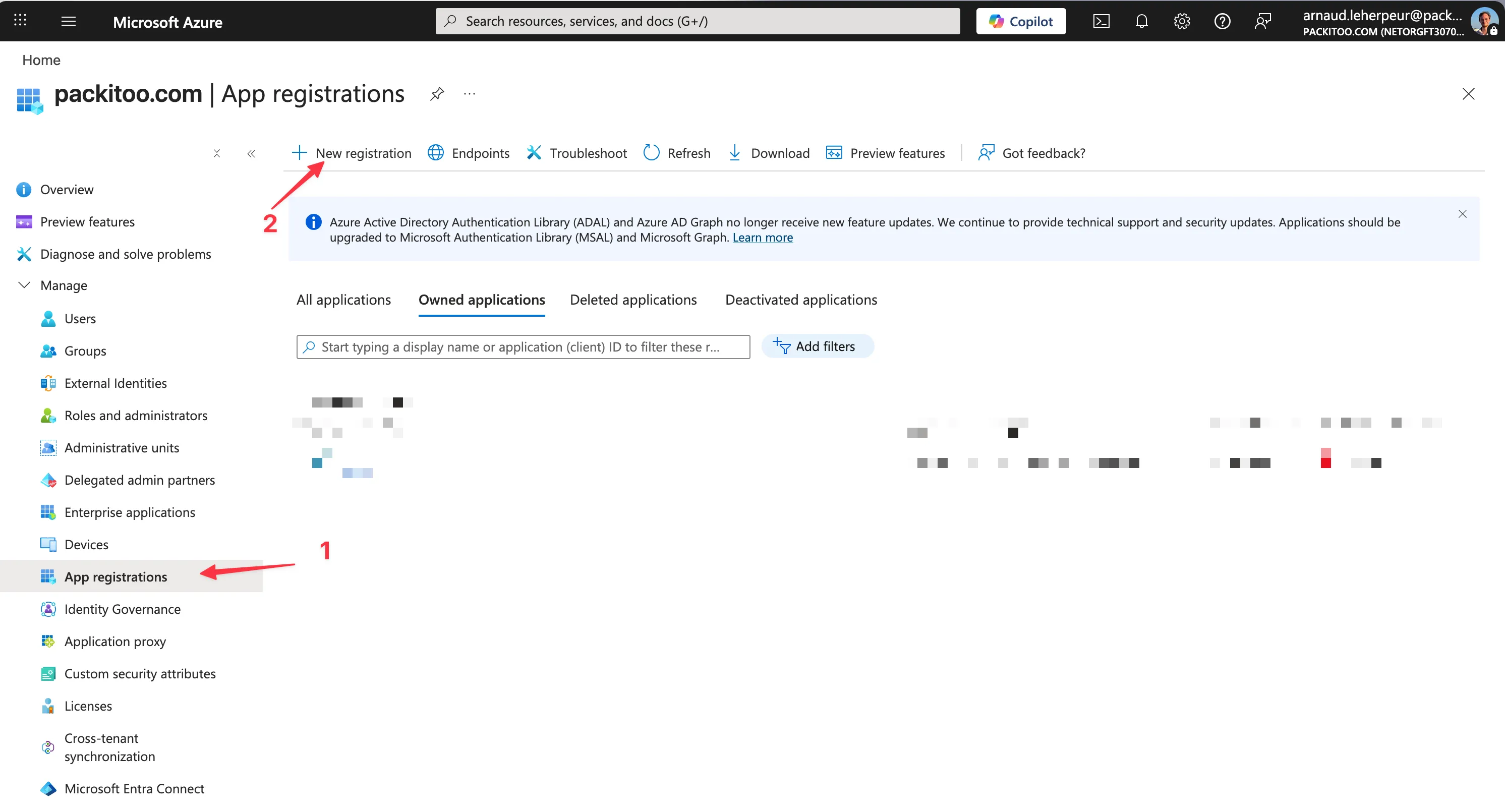 Azure AD application registration step 1