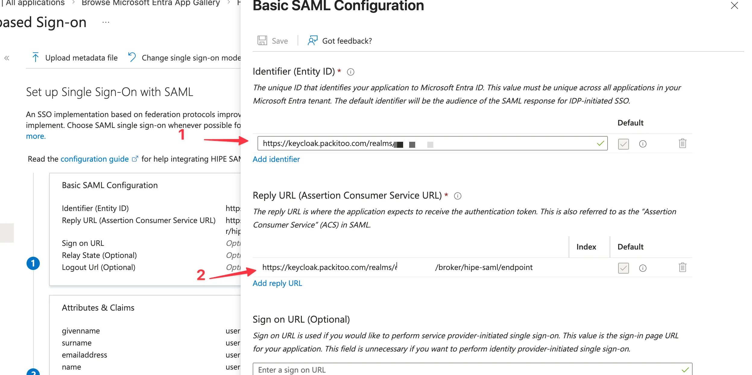 Azure AD SAML basic configuration