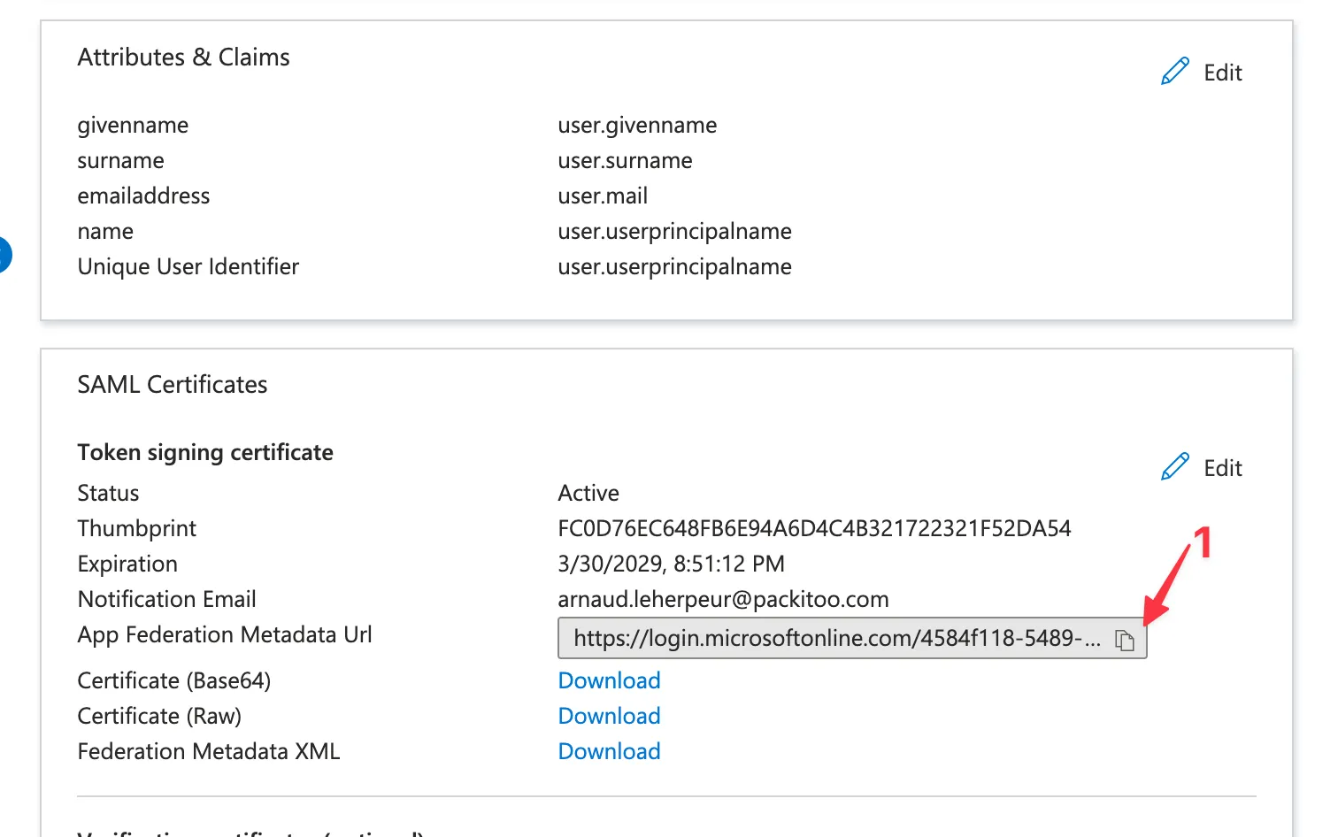 Azure AD SAML claims configuration