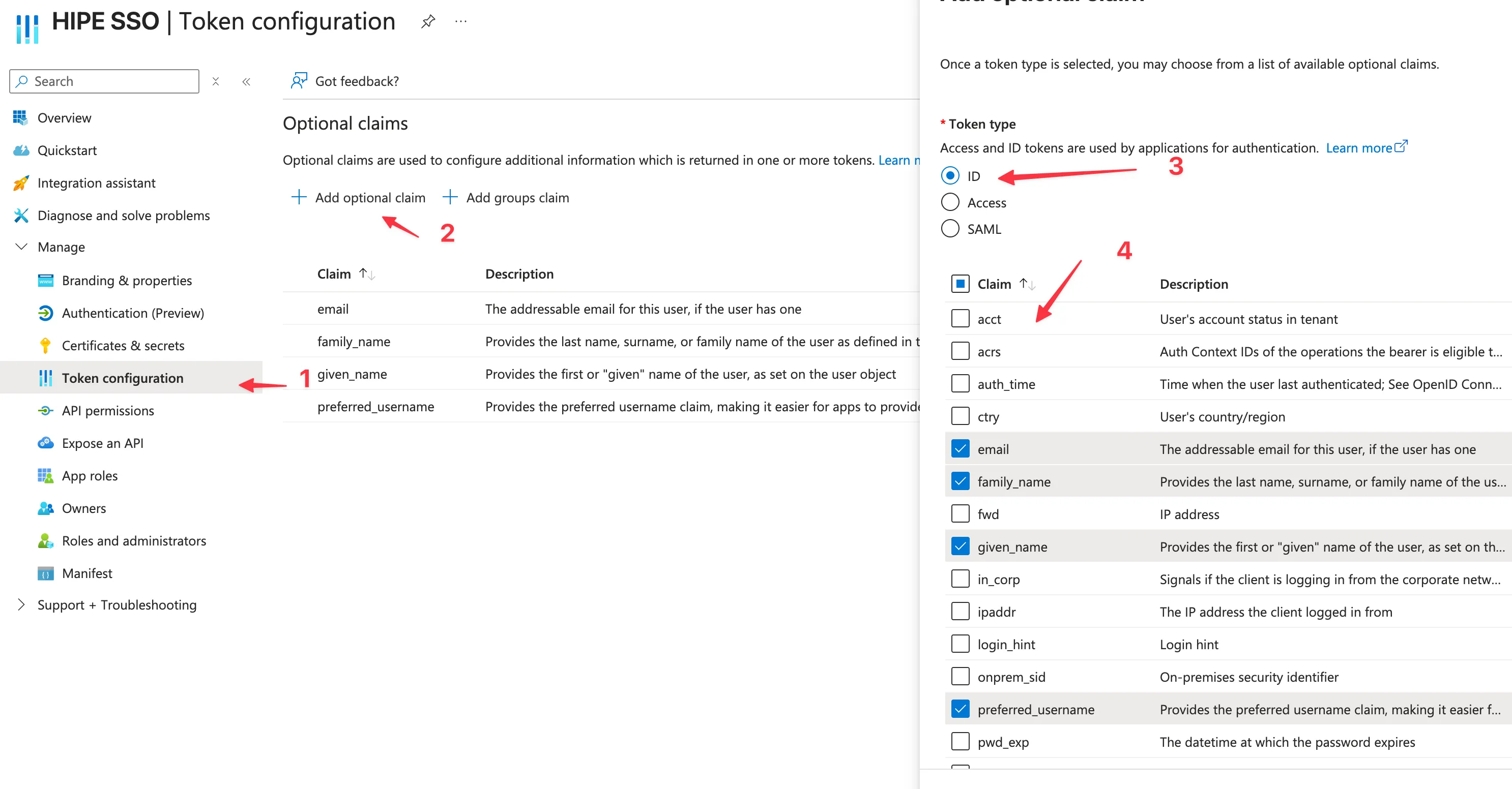 Azure AD token configuration